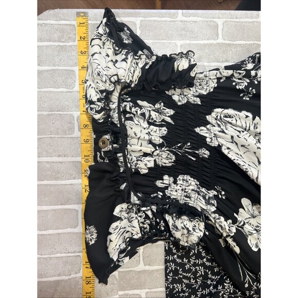 Lapis tiered Y2K maxi Dress S Black White Floral Cottagecore Boho Empire Waist - Picture 13 of 15